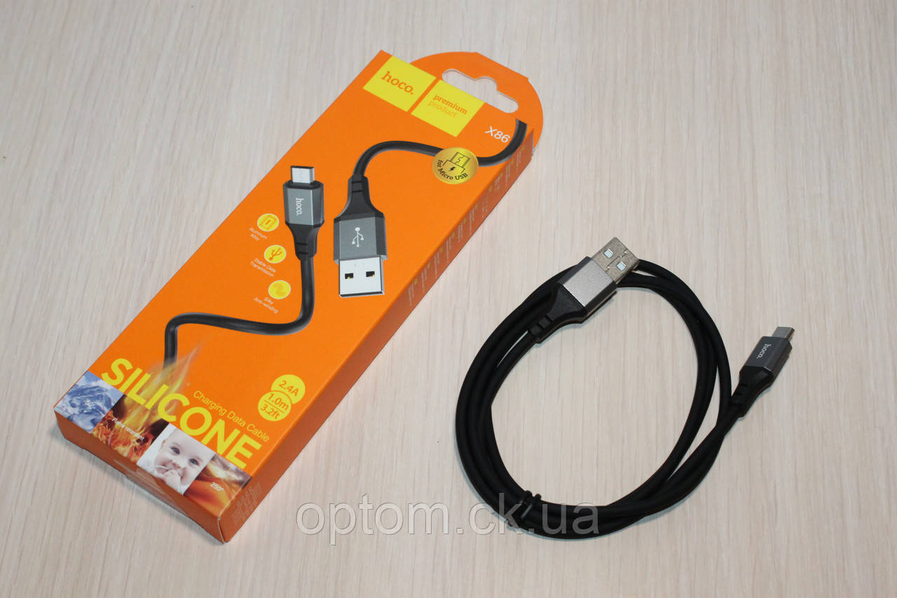 Кабель HOCO X86 microUsb Black, фото 1