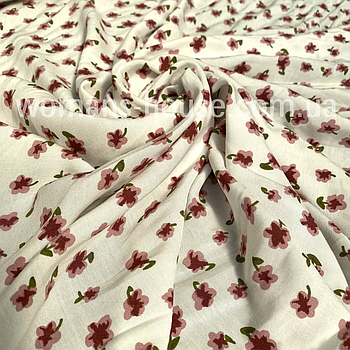 Тканина Штапель з малюнком Квіти дрібні на білому