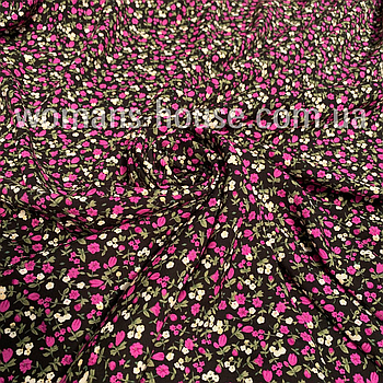 Тканина Штапель з малюнком Квіти дрібні на чорному