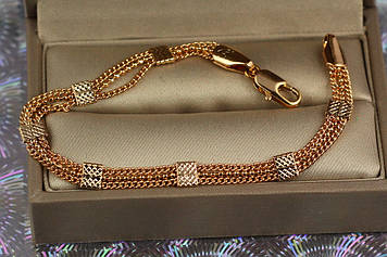 Браслет Xuping Jewelry подвійний панцир із перлінами та квадратними вставками 17 см 5 мм золотистий