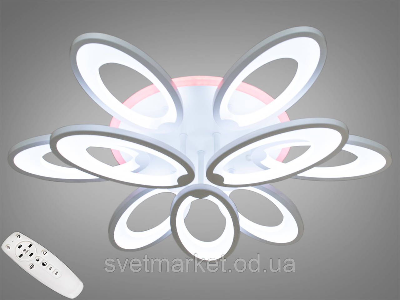 Стельова світлодіодна люстра з різнобарвним підсвічуванням 1673/6+3WH LED 3color dimmer, фото 1