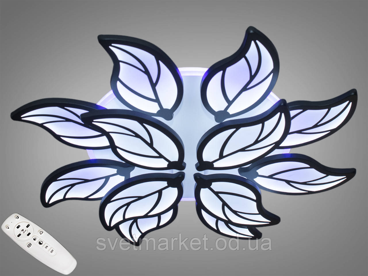 Яскрава красива стельова люстра 8028/8+4BK LED 3color dimmer, фото 1