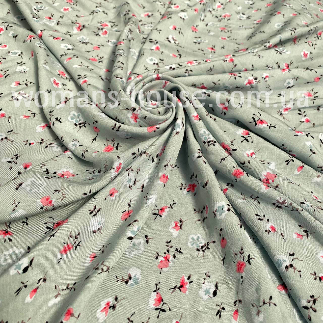 Тканина Штапель з малюнком Квіти польові на фісташці, фото 1