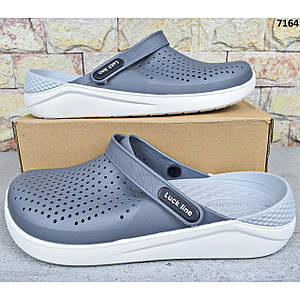 Сабо крокси чоловічі Luck Line, Сірі силіконові крокси на білій платформі