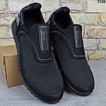 Кросівки чоловічі сітка Чорні Dago Style Україна, мокасини, сліпони, фото 1