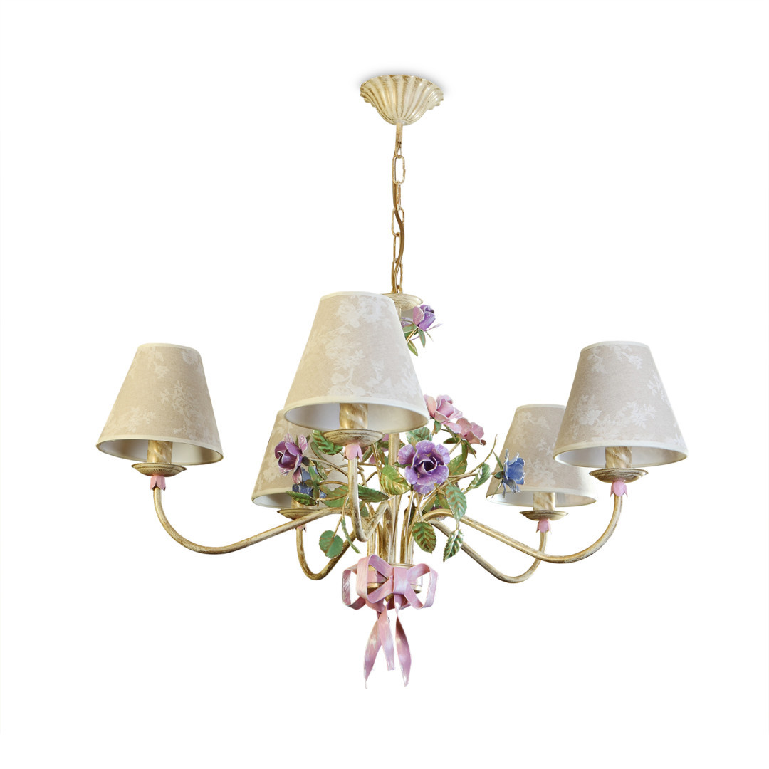 Підвісна люстра на ланцюжку з 5 плафонами і абажуром 75х86 см