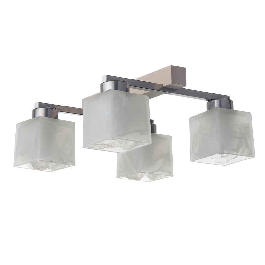 Пристельова дерев'яна люстра на 4 скляні плафони Е27 37х18 см