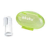 Силиконовая зубная щетка и массажер для десен Akuku A0264, зеленый чехол