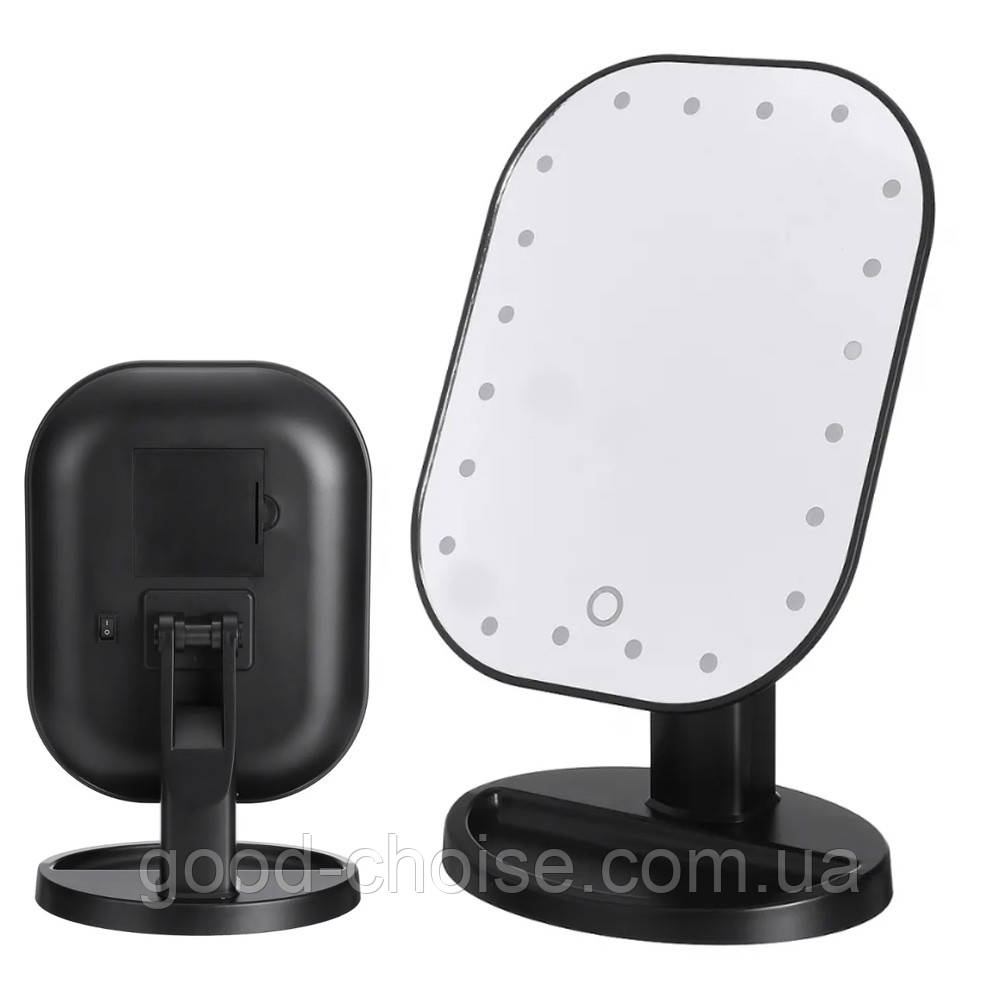 Настільне дзеркало з підсвічуванням та сенсорним керуванням 26х16 см, 20 LED, Чорне / Косметичне дзеркало для макіяжу, фото 1