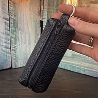 Шкіряна ключниця ручної роботи чорного кольору Tsar.store H-12 з ручним швом на блискавці, м'яка