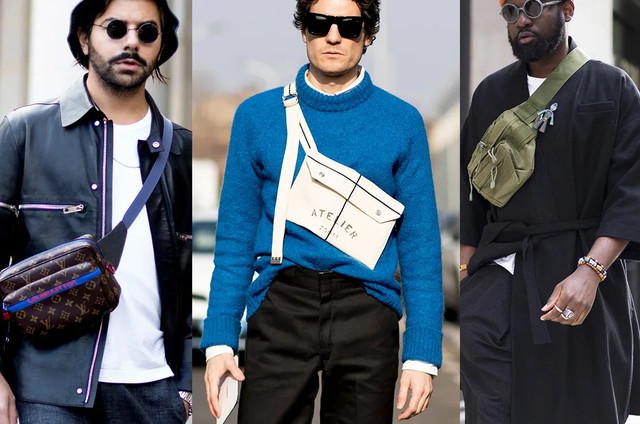 Чоловік та жінка з сумками-бананками влітку