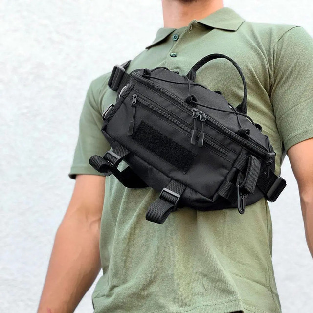 Чорна тактична чоловіча сумка-бананка TACTIC 1