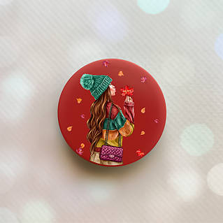 Тримач для смартфона / планшета попсокет Popsocket Червоний :: Дівчина з листям (принт 221)