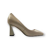Женские кожаные бежевые туфли классика на высоком каблуке H2058-A503-S1095 Brokolli 2209