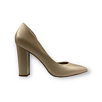 Женские туфли на высоком широком каблуке элегантные бежевые натуральная кожа ZH733A-30RK Anemone 2174