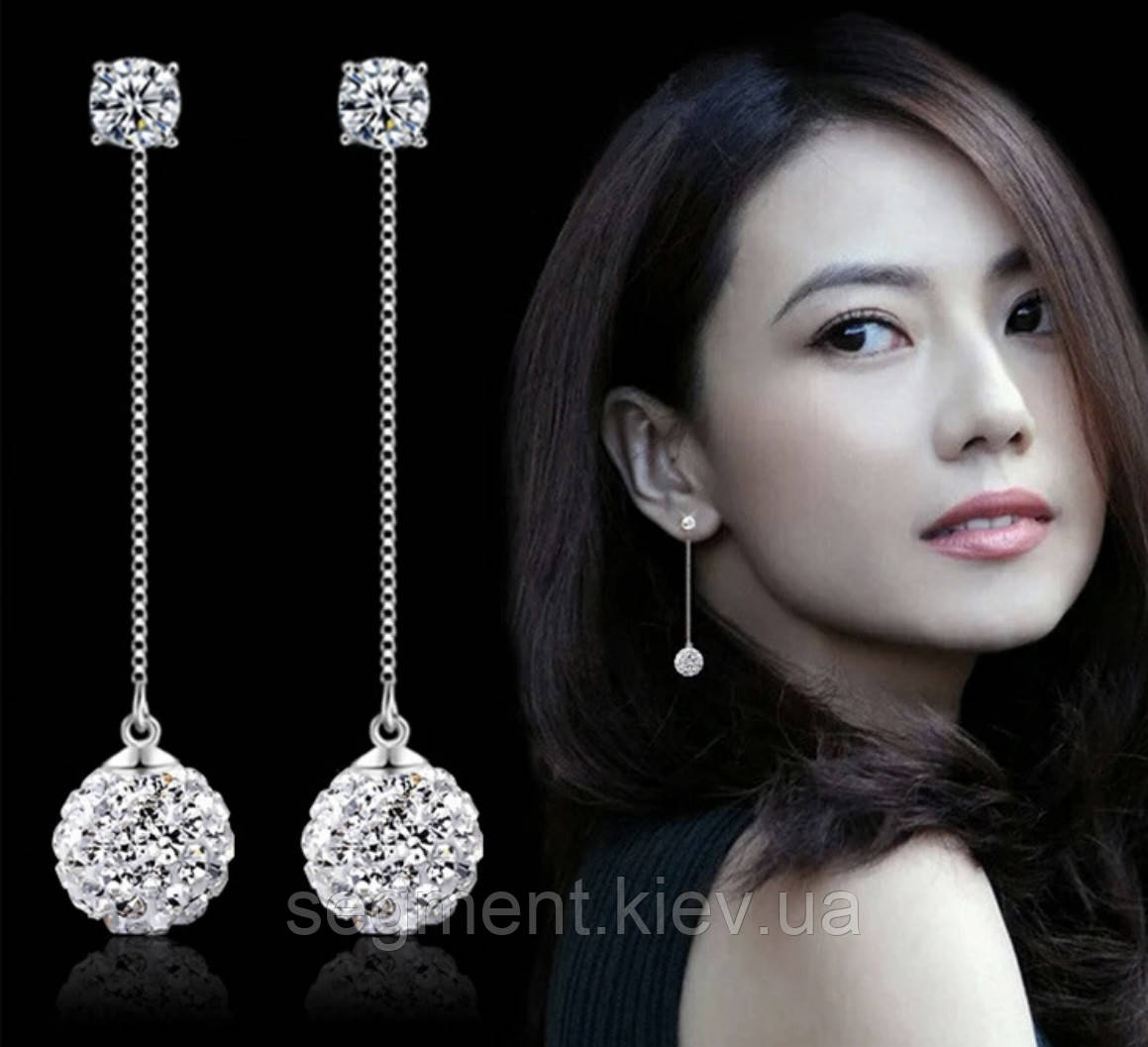 Сережки висячі з кристалами срібло 925, срібні сережки