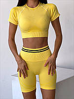 Кроп топ желтый спортивный женский для фитнеса Футболка укороченная с короткими рукавами для спорта тренировок