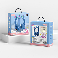 Бездротові накладні навушники Wireless Cat Ear Headphones STN-27 Єдиноріг з котячими вушками Сині