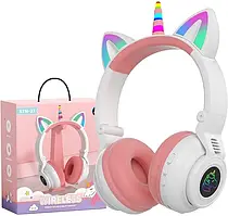 💜Бездротові накладні навушники Wireless Cat Ear Headphones STN-27 Єдиноріг з котячими вушками Білі