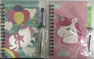 Блокнот на спіралі з кульковою ручкою "Єдиноріг", 36 аркушів, лінія, 10.5*14см