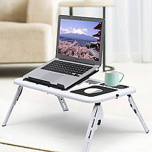 Столик для ноутбука з двома кулерами, біла портативна підставка з охолодженням E-Table (237)