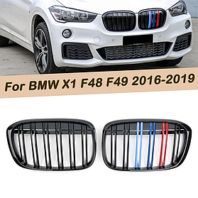 Решітка ноздрі BMW (БМВ) X1 Series F48, F49 (2016-2019) Чорний Глянець 2 ребра M-color