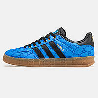 Синие мужские кроссовки Adidas Gazelle x Gucci. Крутая обувь для парней Адидас Газель.