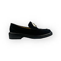 Лоферы женские замшевые черные элегантные туфли на низком ходу 2303-03-M027 Brokolli 2699