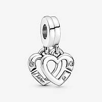 Серебряный шарм Pandora Pandora Linked Sister Hearts Split Dangle