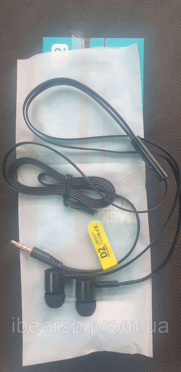 Проводные наушники с микрофоном и вакуумными амбушюрами Celebrat D2 3.5 mm 1.2 m Black - фото 3 - id-p1855564816