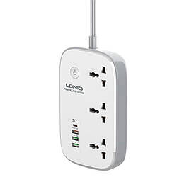 Підовжувач з USB 2 метри Ldnio SCW3451 3USB Type-C 3 розетки QC Wi-Fi White