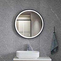 Кругле дзеркало для ванної кімнати з підсвічуванням у рамі натуральне дерево