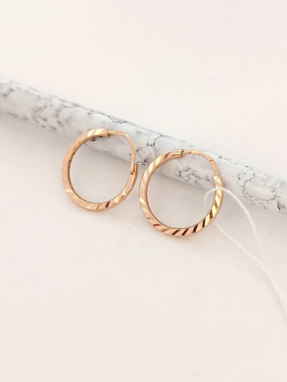 Золоті сережки кільця 585 проби з червоного золота з алмазною гранню