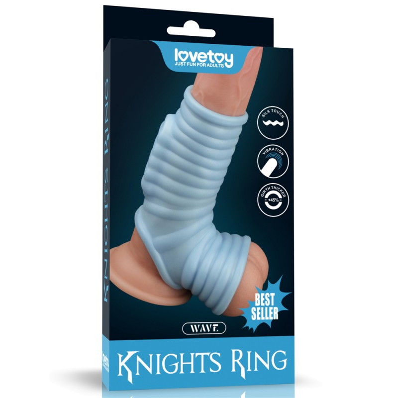 Насадка на пеніс Vibrating Wave Knights Ring with Scrotum Sleeve Blue Кітті