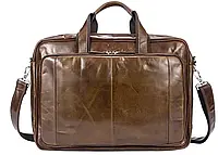 Деловая кожаная мужская сумка-портфель для работы или поездок коричневая