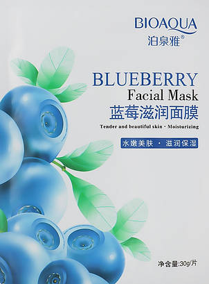 Тканинна маска для обличчя Bioaqua Blueberry Facial Mask з екстрактом чорниці, 30 г, фото 1