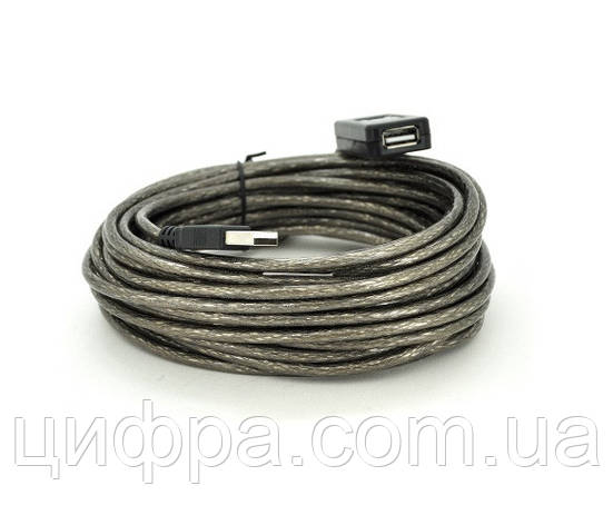 Подовжувач активний USB 2.0 AM/AF, 10m, прозорий з чіпом Q100, фото 1