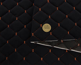 Велюр стьобаний «Ромб чорний» (прошитий мідною ниткою) на поролоні 7мм та флізеліні, ширина 135см