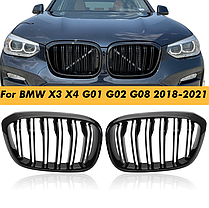Решітка ноздрі BMW (БМВ) X3 X4 series G01 G08 G02 (2018-2023) - Глянець 2 ребра (DA-21162), фото 3