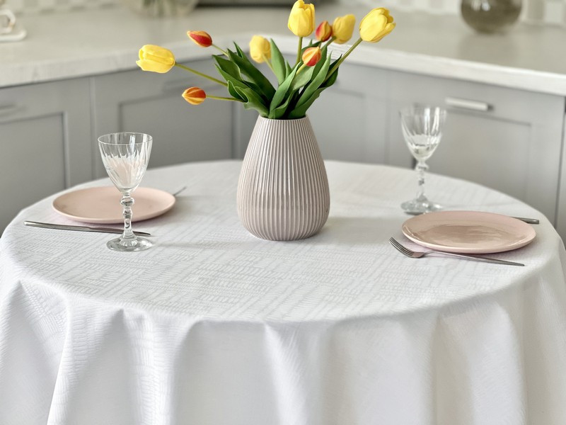 Скатертина водовідштовхувальна кругла на стіл LiMaSo ABIR BLANCO, фото 1