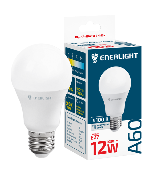 LED-лампа світлодіодна ENERLIGHT A60 12 W 4100 K E27 (A60E2712SMDNFR)