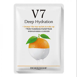 Тканинна вітамінна маска для обличчя з екстрактом цитрусу Bioaqua V7 Deep Hydration, 30 г, фото 1