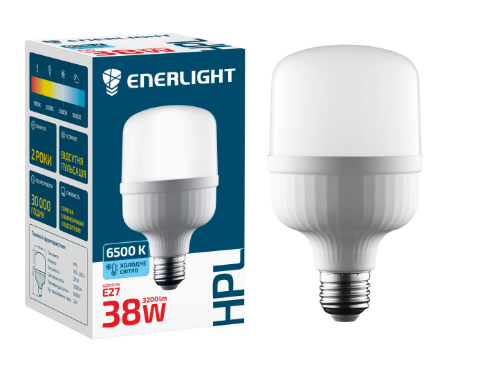 LED лампа високопотужна промислова ENERLIGHT HPL 38W 6500K E27 (холодне біле світло)