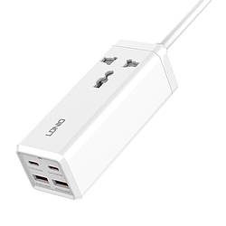 Подовжувач 2 метри 2USB + 2Type-C + 1 розетка QC Ldnio SC1418 White