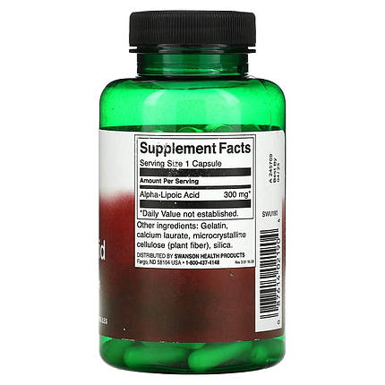 Альфа-ліпоєва кислота Swanson Alpha Lipoic Acid 300 mg 120 Caps, фото 3
