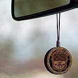 Ароматизатор дерев'яний в машину "Запоріжжя" з гербом на звороті, 6 см., фото 2