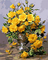 Картины по номерам Mariposa Желтые розы в серебряной вазе (MR-Q1118) 40 х 50 см