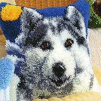 Набор для ковровой вышивки Подушка волк (наволочка с канвой, нитки, крючок для ковровой вышивки)