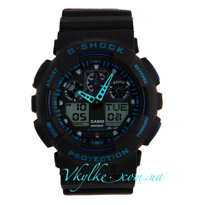 Годинник Casio G-Shock GA-100 чорні з синім