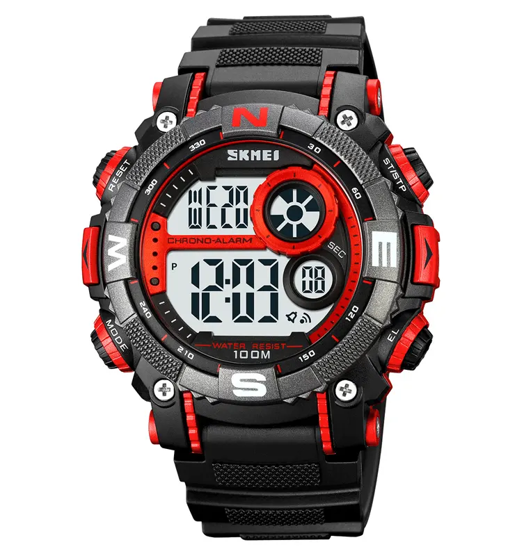 Чоловічий наручний годинник Skmei 1887 чорний з червоним 10 АТМ, фото 1
